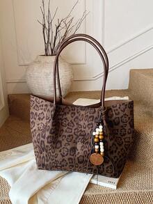 2026 New Leopard Print Large Capacity Tote Bag, Fashion Casual Shoulder Bag, Versatile Handbag For Commuting, School, Shopping And Travel - Coffee - View 8