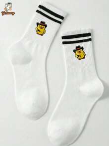 1/5/9 Pasang Kaos Kaki Pria Motif Kartun Bebek Kuning Lucu Setengah Betis Garis-garis Kasual Olahraga Streetwear Kaos Kaki Pasangan - MultiWarna - View 9