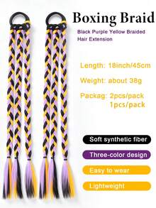 Women's Halloween Boxing Braided Headband, Black Purple Yellow Mixed Color Braided Hair Extensions, 18 Inch Lightweight Synthetic Fiber Y2K Braided Wig, Easy To Wear, Suitable For Music Festivals, Cosplay, Parties - Multicolor - View 3