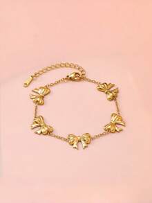 4pcs/1pc Elegant Gold Clover & Bow Stackable Bracelet Set, Sparkling Rhinestone Bangle Jewelry, Romantic Valentine's Day Gift - Gold 9 - View 5