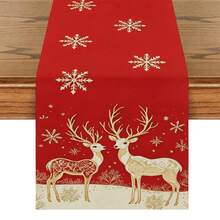 1pc,Reindeer,Snowflake Element Design,Christmas Decoration,Christmas Table Runner,Christmas Tablecloth,Christmas Long Tablecloth,Faux Linen Polyester Fiber Material,Gift,Protective Cover,Rectangular Tablecloth,Washable,Suitable For Home Dinner,Coffee Table,Kitchen And Dining Room Decor,Dining Table Decoration Party And Scene Decor,Home Decor,Outdoor Patio Table Runner Decor,Entryway Decor,Fireplace Cloth Decor - Red - View 12