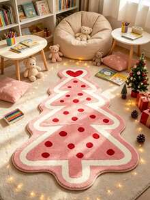 1pc Pink Red Dot Christmas Tree Shaped Rug, Christmas Style, Christmas, Doormat, Small Rug, Welcome Mat, Carpet, Floor Mat, Outdoor Doormat, Kitchen Rug, Front Door Mat, Area Rug, Outdoor Mat, Home Decor, Area Carpet, Garden Rug, Washable Rug - Multicolor - View 3