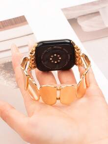 1pc Minimalist Glitter Band, Fashionable Women Elastic Chain Bracelet Strap Compatible With Apple Watch - Gold - View 5