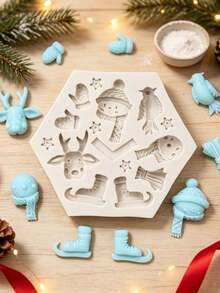 Christmas Sleigh Snowman Reindeer Silicone Mold, Non-Stick Fondant Cake Candy DIY Tool - Beige - View 5