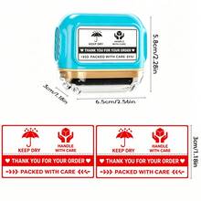Self-Inking Continuous Roller Stamp, Moisture-Proof And Rain-Proof, KEEP DRY, HANDLE WITH CARE, THANK YOU FOR YOUR ORDER English Text, Fast Rolling Printing With Large Area Coverage, Replace Disposable Stickers, Efficient And Time-Saving, Suitable For Cardboard Boxes, Takeout Paper Bags, Cross-Border Shipping Packaging Tool - Packaging Thank You Stamp (Blue Handle, Red Ink) - View 2