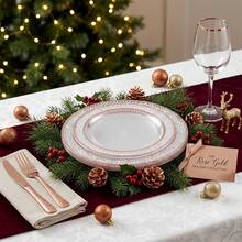 Transparent Rose Gold Dinner Plates With Rose Gold Rim And Diamond Pattern. Durable, Stackable And Space-Saving Party Tableware, 10.25 Inch Dinner Plate/7.5 Inch Salad Plate, Fruit/Cake Tray, Placemat, Perfect For Weddings, Parties, Birthday Gatherings, Outdoor Garden Banquets, Christmas, Thanksgiving Dinner - View 2