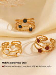 1pc 18K Gold Plated Stainless Steel Vintage Style Geometric Open Ring, Suitable For Women Wearing Daily - Multicolor - View 4