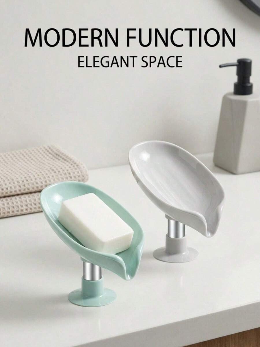 Leaf Shape Soap Holder With Suction Cup Self-Draining Soap Dish For Bathroom And Kitchen Sink Stand Plastic Soap Tray For Sponge And Bar Soap - A - View 1