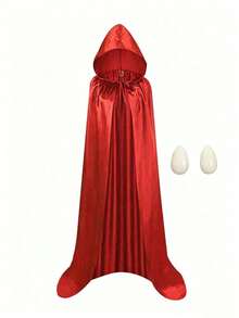 Gothic Vampire Costume Set: Classic Hooded Cape + Detachable Fangs, Suitable For Multiple Occasions, Easily Create Vampire, Witch, Red Hat Clown And Other Halloween Looks. - Multicolor - View 2