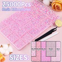 Pink Jelly AB Resin Rhinestone Set, 24-Compartment Transparent Storage Box, Mixed Size Flat Back Rhinestones, With Tweezers And Dotting Pen Full Tool Kit. Organized Storage Prevents Clutter, Suitable For DIY Crafts, Phone Case Decoration, Clothing Modification, Jewelry Making, Beginner-Friendly Rhinestone Application Accessory Set - Pink - View 3