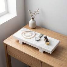 1pc Double Foot Design Natural Marble Tray, 5 Colors Available, Jewelry Storage, Bathroom Entryway Desktop Luxury Decor - White - View 3