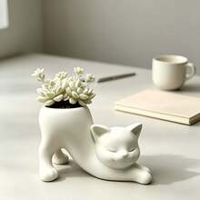 1 buah Pot Tanaman Kucing Kreatif yang Dapat Diregangkan, Pot Kaktus Sukulen Gaya untuk Meja, Ornamen Dekoratif Hewan Lucu, Perlengkapan Rumah - A - View 3