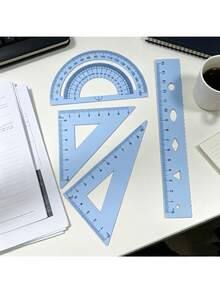 Multifunctional Geometric Ruler Set, Protractor, Triangle Ruler, Straight Ruler, Manual Measuring And Drawing Tools With Storage Box, 4 Colors Available: Pink, Mint Green, Light Blue, Taro Purple, For School, Woodworking, DIY - Multicolor - View 5