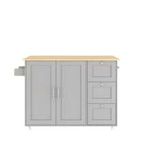 Kitchen Island On Wheels, Rolling Storage Trolley With Foldable Tabletop, 3 Drawers, 2 Doors, Lockable Swivel Wheels, Towel Rack – Versatile For Dining Room & Living Room,135*44(70)*90cm - Grey + MDF - View 7
