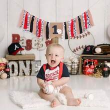Baseball 1st Birthday Highchair Banner - Baseball First Birthday Decorations, Rag Tie Fabric Garland, White And Red Cake Smash Photo Props, Sports Theme Party Supplies - baseball2 - View 5