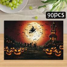 1/4/6pcs Halloween Series Full Moon Flying Witch Pattern Printed Placemats, Heat-Resistant Table Mats For Home Kitchen/Dining Table Protection, Party Scene Decoration - Multicolor - View 13