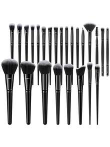 25/53Pcs All‑In‑One Makeup Tool Kit,25Pcs Soft Synthetic Makeup Brushes For Face & Eye,Makeup Sponges,Multi‑Shape Powder Puffs,Facial Bow Headbands,Silicone Cleaning Pad,Eyelash Curler,Multipurpose Cosmetic Accessories For Liquid,Daily Makeup - Black - View 12