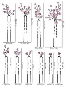 1 Set Multi-Combination Pink Rhinestone Decorated Fashion Hair Pins, Suitable For Wedding, Daily, Party, Holiday Bridal Hair Accessories - Baby Pink - View 8