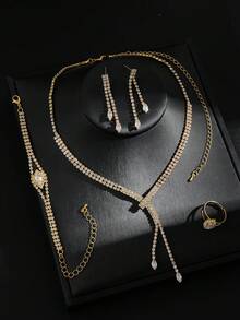Women's Jewelry Set Necklace Earrings Bracelet Ring Geometric Pattern Street Elegant 4-Piece Set Bridal Accessories Wedding Season - Gold - View 3