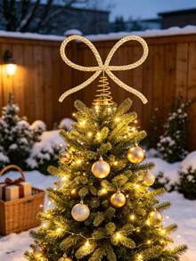 Christmas Gold Glass Rhinestone Bow Tree Topper - Xmas Holiday Tree Top Decoration For Indoor Outdoor Home Room Party Christmas Decorations Home Christmas Gifts Christmas Deco - One Size Fits All - View 8
