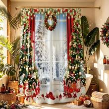1pc Christmas Window Snow Scene Shower Curtain, Vintage Design, Waterproof Bath Curtain, Suitable For Bathtub Divider, Bathroom Decor And Bathroom Accessories - Multicolor - View 6