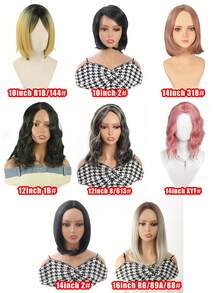 10, 12, 14, And 16inch Short Bob Wig Middle Part Natural Synthetic Heat Resistant Wig Dark Roots Ombre White Straight Wig Mixed Color Hair For Women Daily And Cosplay - Multicolor - View 3