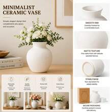 Vintage Ceramic Vase (1pc) - Handmade Round Decorative Vase, Rustic Nostalgic Style, Suitable For Home Gatherings, Kitchen, Living Room, Church, Office And Entryway Decor, Also As Christmas Table Centerpiece - Multicolor - View 7