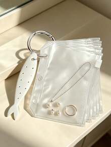 Jewelry Storage Pouch Set,Clear Zipper Pouch With Fish‑Bone Shape Holder & Key Ring,Portable Travel Earring Necklace Ring Organizer,Travel Essentials - Multicolor - View 9