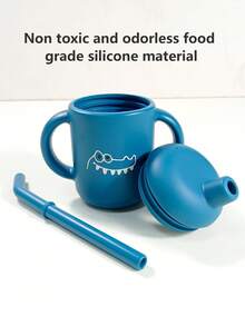1pc Cute Animal Face Pattern Silicone Straw Cup, Sippy Cup With Double Handle, Suitable For Baby Drinking Water - Multicolor - View 6