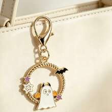 3pcs/6pcs Mixed Halloween Enamel Keychain Charms, Ghost Pumpkin Black Cat Pendant, Happy Halloween Greeting Card, Lobster Clasp Holiday Gift - Multicolor - View 7