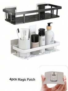 Bathroom Storage Rack, No-Drill Wall-Mounted Black Shower Caddy, Designed For Toiletries; Minimalist Corner Shower Storage Rack, Bathroom Toiletries Organizer. Suitable For Home, Rental, Dorm - Multicolor - View 12