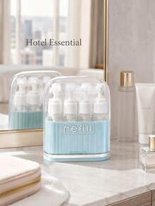 1pc Travel Dispenser Pump Bottle Set, Portable 4-In-1 Cosmetic Dispenser Container, Multi-Compartment Press-Type Lotion Shampoo Liquid Storage Bottle - Multicolor - View 4
