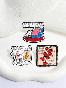 Inspirational Quote Enamel Pins, Cartoon Character & Tomato Brooch Set, Positive‑Slogan Badges For Jackets Backpacks Decor Accessories - Multicolor - View 5