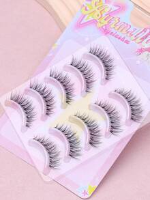 5 Pairs Of Natural Short And Thin False Eyelashes, Light And Soft Fluffy Half Eyelashes, Invisible Comfortable Belt Style Eyelashes, Natural And Beautiful Eye Enhancement Eyelashes, Suitable For Beginners' Reusable Daily Eyelashes - Black - View 2