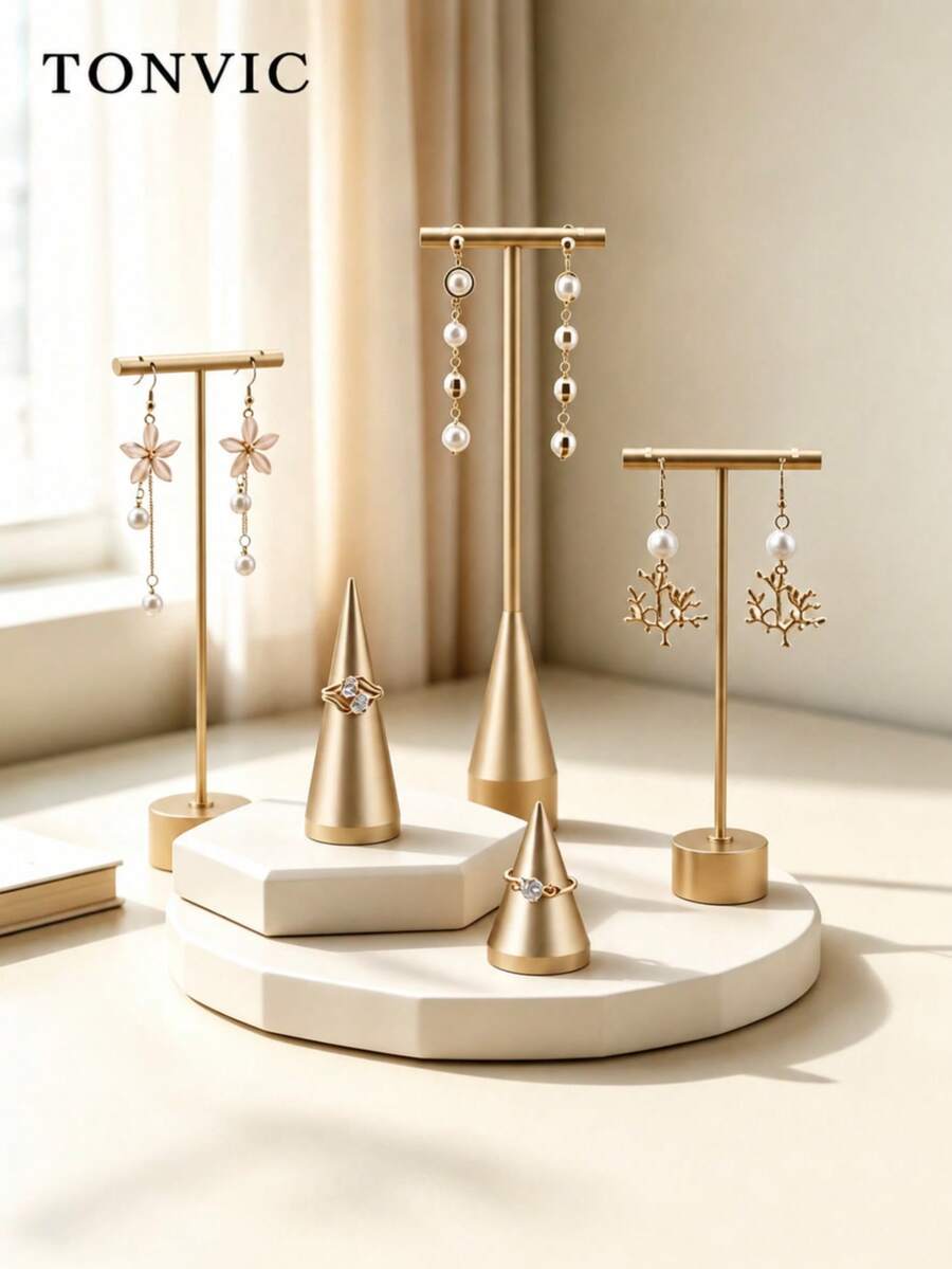 TONVIC 1PC/2PCS/4PCS Exquisite Creative Jewelry Earring Display Stand T-Shaped Tower Metal Earring Holder Storage Rack Stud Earrings Ring Hanging Storage Rack Home Decor