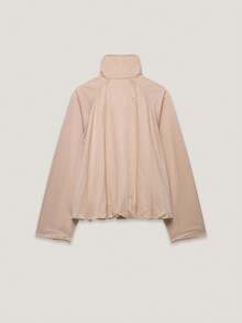 CAREE Women's Autumn/Winter Apricot Lapel Front Zipper Raglan Sleeve Loose Short Jacket - Apricot - View 2