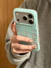 Casing Ponsel Premium dengan Bingkai Simetris, Motif Berlian Hijau dan Mawar Merah Muda, Kompatibel dengan Apple 18 Pro Max, 17 Pro, 16 Baru, dan 15 Pro Max Wanita, Pelindung Ponsel yang Dipersonalisasi - Hijau - View 4