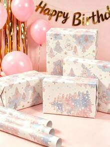 Colorful Bear & Rabbit Carved Wrapping Paper, Suitable For Wedding Gifts, Valentine's Day & Christmas Bouquets, Gift Bag Fillers And Party, Christmas Gift Wrapping Paper - Multiple Styles - View 2
