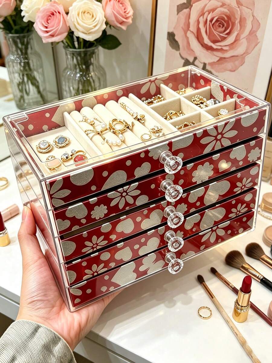 5-Layer Jewelry Box, Vintage Style Jewelry Storage Box, Drawer-Type Jewelry Box, Can Display Rings, Earrings, Necklaces, Bracelets, Mother's Day Gift, Bridesmaid Gift, Birthday Gift, - Multicolor - View 1