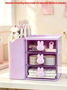 Mini Desktop Drawer Storage Box With Cute Rabbit Pattern Decoration, Plastic Multi-Layer Jewelry And Cosmetics Storage Box, Non Electric Desktop Storage, Suitable For Dressing Table, Bedroom, Office, Suitable For Storing Daily Necessities - Multicolor - View 13