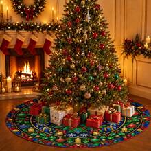 1pc Church Stained Glass Mosaic Art Pattern Christmas Tree Skirt, Elegant Color Holiday Decor, 5 Sizes, Unisex Holiday Gift, Suitable For Home And Party Christmas Home Decoration - Church Stained Glass Mosaic Art - View 6