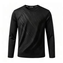 Men's Long Sleeve Crew Neck Sports T-Shirt - Black - View 3