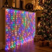 Atmospheric Battery-Powered LED Curtain String Lights, No Complex Wiring Required, 3 Light Colors Available: Colorful, Warm White, Pure White, Dense LED Beads With Hanging Curtain Design, Soft And Delicate Light With Rich Layers, Multiple Light Modes For Free Switching And Adjustment, Suitable For Bedroom Bay Windows, Floor-To-Ceiling Windows, Eaves, Pergolas, Gazebos, Patios And Terraces - Battery-operated Curtain Lights - View 5