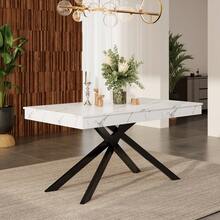 140/180*80 Extendable Dining Table 6-8, Modern Marble Effect Expandable Kitchen Table With Metal, Rectangular Dining Room Table, Space Saving Table Dining Room, White Marble - White Marble + MDF - View 2