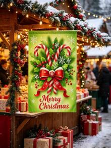 1pc Merry Christmas Garden Flag, Candy Cane Holly Bow Snowflake Pattern Double-Sided Print Yard Flag, 30*45cm/11.8*17.7in Outdoor Christmas Decoration Yard, Home Christmas Decoration - Multicolor - View 5