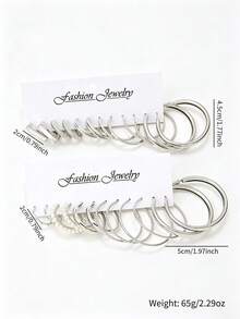 12 Pairs Silver Fashion Hoop Earrings Set, Minimalist Mixed Style Faux Pearl Twisted Metal Hoop Earrings For Daily Wear And Party - Multicolor - View 4