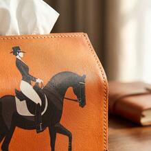 1PC Orange PU Leather Tissue Box Cover With Horse Pattern, Elegant Decorative Tissue Holder, Durable Easy To Clean Wipeable Tissue Box For Living Room Bedroom Office - Burnt Orange - View 6
