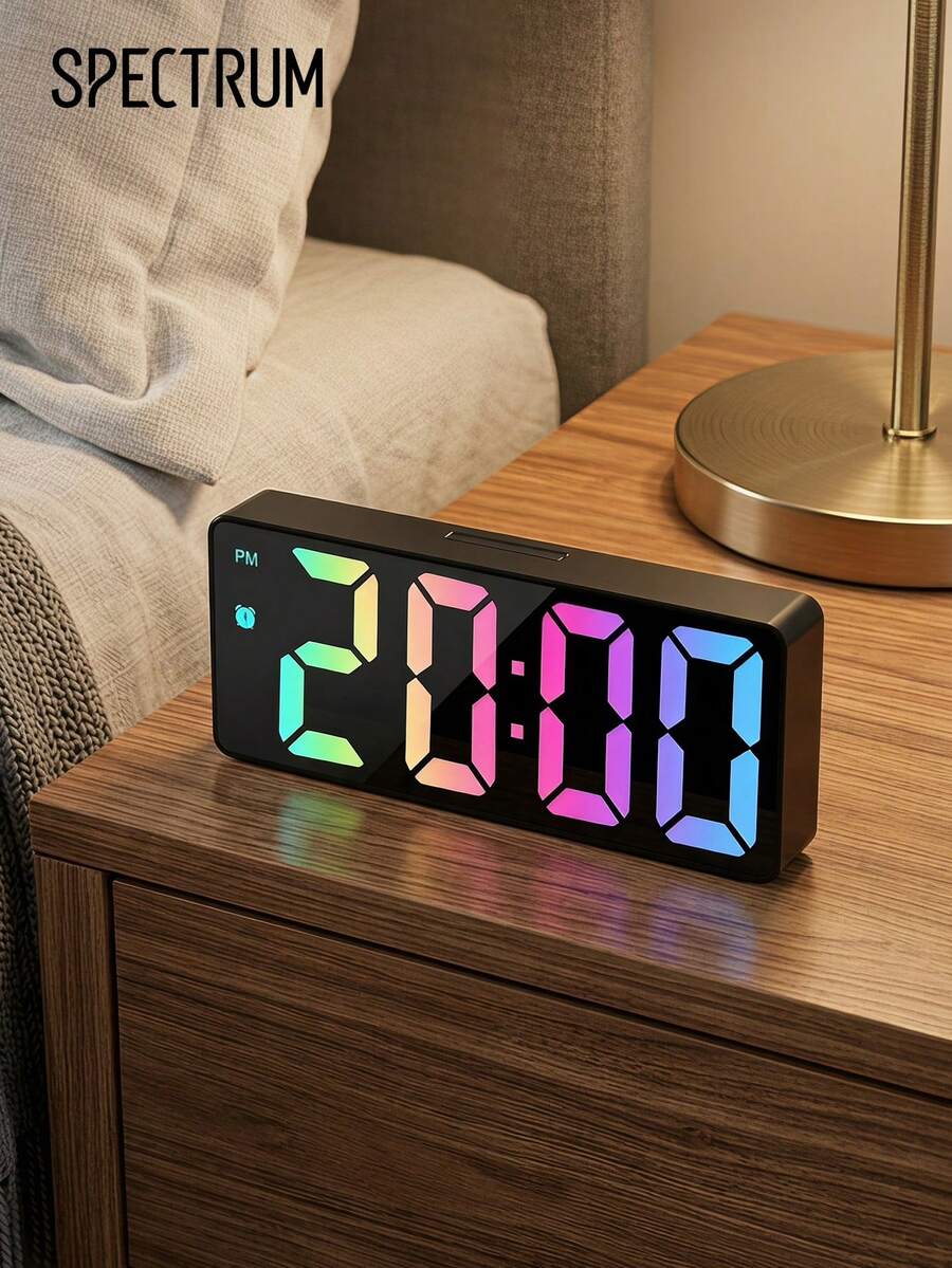 Digital Alarm Clock, Luminous Large Display Mirrored Desk Alarm Clocks, Modern Home Decor, With Date And Temperature, Table Ornaments For Bedroom, Living Room - one-size - View 1