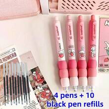 14pcs Cute Cartoon Erasable Neutral Pens, Soft Grip, Clickable 0.5mm Fine Tip, [4 Random Pens + 10 Refills] Black Ink - Cute Pets & Food Patterns, Suitable For Bullet Journaling - Back To School Supplies, Gifts, Adorable Stationery, Writing Tools - Multicolor - View 13