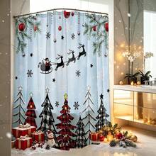 1pc Christmas Tree, Christmas Carriage, Snowflake, Reindeer Shower Curtain, Vintage Design, Waterproof Bath Curtain, Suitable For Bathtub Partition, Bathroom Decor And Bathroom Accessories, Home Decor Gift - Multicolor - View 4